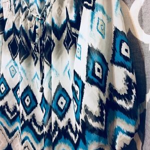 AB Studio Semi Sheer Blouse with Teal, Black, Tan